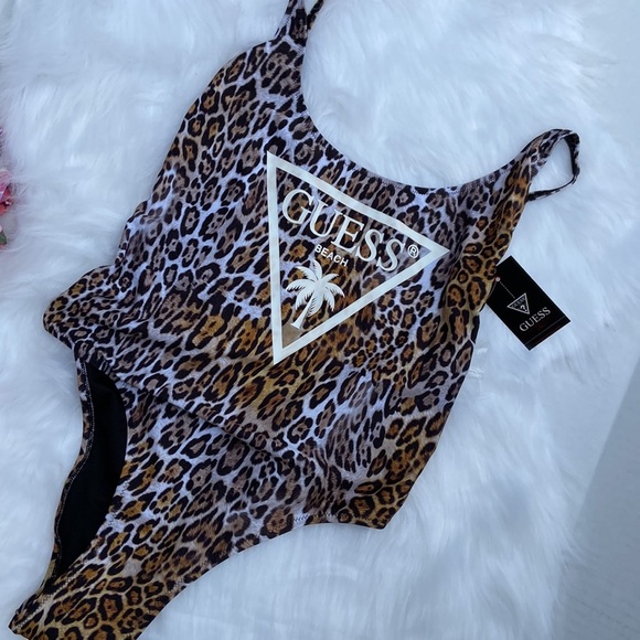 New GUESS Leopard Print One-Piece Swimsuit - Picture 12 of 16